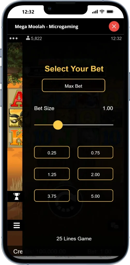 Mega Moolah innsatsinnstilling